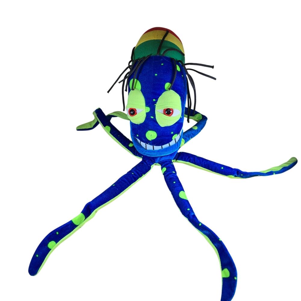 Classic Toy Co Jamaican Octopus Plush Smiling Blue Neon Green Red Eyes 28" LN